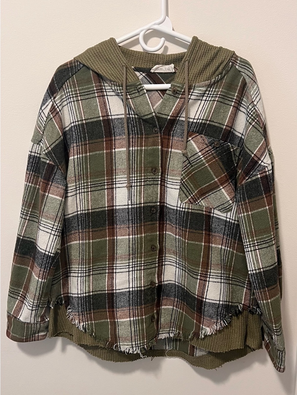 Plaid Hooded Flannel Shirt Jacket - Green/Brown by New In Size Medium